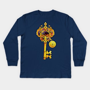 Golden and Purple Key for a Couple Love Lock Kids Long Sleeve T-Shirt